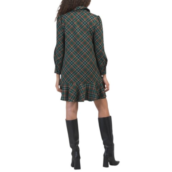 CYNTHIA ROWLEY Plaid Collared Flounce Hem Mini Shirt Dress - Picture 2 of 3